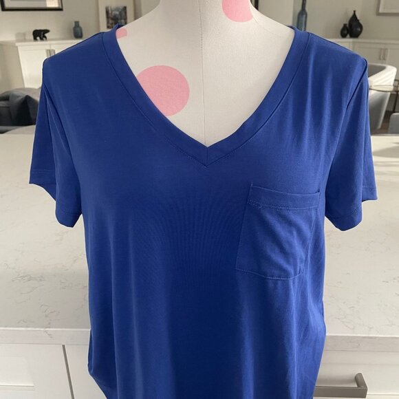 Cyrus Casual Short Sleeve V Neck Recycled Polyester Top Cobalt Blue Sz M NWOT - Picture 2 of 10